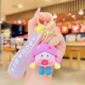 Cute ugly-cute girl car keychain pendant, stylish pink silicone strap with adorable design. - Ugly Cute Girl-Purple Strap