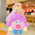 Süßes Cartoon Mädchen Silikon Münzbörse Schlüsselanhänger Tasche Anhänger Mode Accessoire Design - Lila