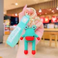 Schattige cartoon groene kikker sleutelhanger met BOOM band metalen ring tas hanger - Groen Monster