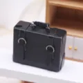 Miniatur schwarzer Leder Aktenkoffer Puppenhaus Gepäck BJD Puppen Zubehör Miniatur Modell - Schwarz