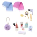Dollhouse miniature bathroom vanity accessories set including hair dryer, comb, and soap. - Multicolor