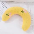 Cute yellow crescent plush pillow with cherry embroidery, soft U-shaped pet pillow. - Cherry Pillow / 26x18x8cm / Yellow