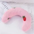 Cute pink plush strawberry U-shaped pillow for cats and dogs, comfortable pet neck support. - Strawberry Pillow / 26x18x8cm / Pink