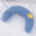 Blue plush crescent pet pillow with cute sun embroidery, soft and comfortable for cats and dogs. - Sun Pillow / 26x18x8cm / Blue