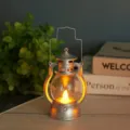 Vintage Silver LED Lantern, Decorative Electronic Candle Hurricane Lamp for Festival Decor - Fixed Wick Style / Silver