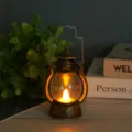 Vintage LED oil lantern antique hurricane lamp decorative flameless candle light for holiday decor - Fixed Wick Style / Bronze Gold