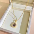 Gold titanium steel purple zirconia teardrop pendant necklace elegant women chic item - Purple Zirconia Water Drop Style (D400)