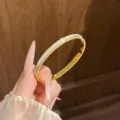 Gold titanium steel double-row crystal bangle bracelet for women, elegant daily fashion jewelry. - Double Row Rhinestone Starry Sky Style / Gold