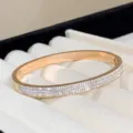 Rose Gold Titanium Steel Bangle Three Rows Crystal Women Bracelet Elegant Jewelry SKU - Three Row Rhinestone Starry Sky Style / Rose Gold