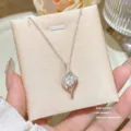Elegant full diamond geometric zircon necklace for women, stylish niche light luxury clavicle chain. - Silver