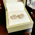 Elegant gold round halo zircon stud earrings for women, classic sparkling crystal jewelry. - Gold White Round Zirconia Stud Earrings (D221)