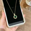 Gold Green Zircon Necklace Pendant Elegant Chic Variant Jewelry Gift For Women Style. - Gold Green Round Zirconia Necklace (D224)