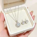 Silberne runde Zirkonia Halskette und Ohrringe Set, elegante glitzernde Schmuck Variante. - Oberteil Und Unterteil / Silber Weiß Zirkonia Set (Halskette + Ohrringe)