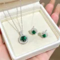 Atemberaubendes grünes Zirkon Halskette und Ohrringe Set elegante runde Kristalle Schmuck - Oberteil Und Unterteil / Silber Grün Zirkonia Set (Halskette + Ohrringe)
