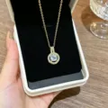 Fashion round zircon crystal necklace pendant jewelry set elegant clavicle chain for women - Gold White Round Zirconia Necklace (D220)