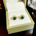 Gold-plated green round zircon stud earrings with sparkling crystal halo display box - Gold Green Round Zirconia Stud Earrings (D225)