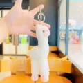 Cute white plush alpaca keychain, fluffy bag charm and backpack pendant accessory. - Plush White Alpaca