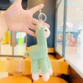 Green alpaca plush keychain cute stuffed animal bag charm soft keyring pendant accessory - Plush Green Alpaca
