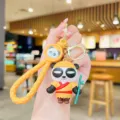 Cute cartoon panda keychain martial arts pendant bag charm car key ring cute accessory gift - Khaki
