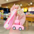 Portachiavi per auto a cartoni animati rosa carino con cinturino a margherita, ciondolo. - Coniglio Rosa