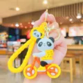 Cute panda keychain cartoon bicycle pendant yellow lanyard bag charm lovely gift accessory - Yellow