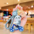 Cute cartoon panda bicycle keychain, stylish bag charm and backpack accessory for kids. - Gray