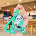 Cute cartoon panda bicycle silicone keychain cute backpack charm bag pendant student gift accessory - Green