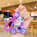 Cute panda bicycle keychain soft PVC pendant stylish backpack accessory charm gift - Purple
