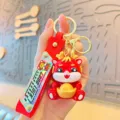 Cute red cartoon dragon keychain mascot lucky gold ingot charm metal pendant gift - Red Ingot Dragon