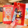 Cute Chinese dragon keychain with gift box, lucky zodiac mascot bag charm pendant key ring - Black Dragon With Gift Box / Black