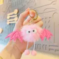 Cute pink plush devil keychain with bat wings soft fluffy backpack pendant bag charm gift! - Pink
