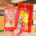Cute cartoon dragon keychain for Chinese New Year, lucky mascot gift box with red packaging. - Yellow Dragon With Gift Box / Yellow