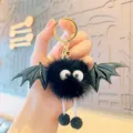 Cute plush bat devil keychain fluffy animal charm bag pendant for stylish backpack accessories. - Black