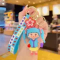 Cute cartoon braided girl keychain, blue strap variant, stylish bag charm and gift pendant. - Blue
