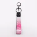 Gradient pink woven keychain with metal ring and clasp, stylish bag pendant and hand strap. - Pink