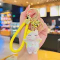Iridiscerende Gelukskat Sleutelhanger Leuke Maneki Neko Tas Bedel met Gouden Bel - Geel