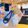 Gegalvaniseerde gelukskat sleutelhanger met blauwe band en schattige tas hanger accessoire. - Blauw
