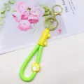 Leuke PVC leren touw sleutelhanger met kattenpoot oren en gouden metalen ring. - Groen
