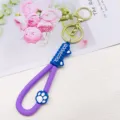 Paarse siliconen kattenoor poot sleutelhanger hanger met gouden metalen ringhouder - Paars