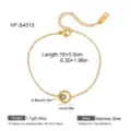 Detailansicht des vergoldeten Edelstahl Armbands mit grünem Zirkon Stein Anhänger und Maßen. - Rundes Zirkonia Armband (HF-S4313) / Gold