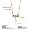 Edelstahl 18K vergoldete mehrfarbige Zirkon Süßwasserperle Anhänger Halskette für Damen. - Dreifarbiger Strass-Stil (HF-X2619-1) / 18K-Gold / Gold