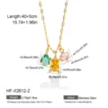 Detailed view of 18k gold plated stainless steel necklace featuring triple colorful zirconia. - 18K Gold / Multicolor (SKU: HF-X2612-2)