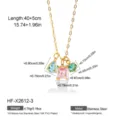 Exquisite 18K gold plated stainless steel multi-color cubic zirconia pendant necklace detail view. - 18K Gold / Multicolor (SKU: HF-X2612-3)