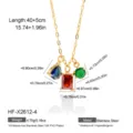 Detailed view of the three-color zircon necklace pendant and chain dimensions specification. - 18K Gold / Multicolor (SKU: HF-X2612-4)