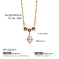 Detailansicht der 18K vergoldeten Edelstahl Zirkon Perle Halskette mit genauen Maßen. - Violetter Strass-Stil (HF-X2619-4) / 18K-Gold / Gold