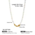 Elegante Süßwasserperlenkette aus Edelstahl mit 18K Vergoldung, Länge 39+5cm, wasserdicht. - Geschichtete Süßwasserperlen-Halskette (BX-NP7426) / 18K-Gold