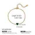 Dettaglio bracciale in acciaio inossidabile dorato, pendente zircone cuore verde, lunghezza 16+5cm. - Oro 18K / Verde