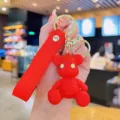 Rode beer sleutelhanger schattige cartoon stijl metalen ring hanger accessoire tas hanger - Rood