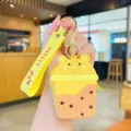 Carino borsellino in silicone maiale bubble tea portachiavi custodia auricolari variante gialla - Giallo