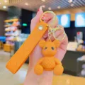 Oranje geweven raster cartoon beren sleutelhanger schattige tas hanger cadeau leuk - Khaki
